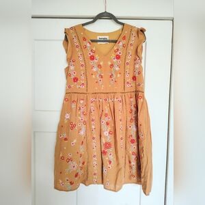 Women's Floral Embroidered Dress - Brown and Pink